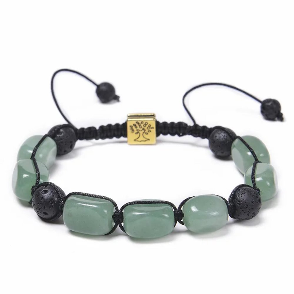 Unisex Green Aventurine Stone & Black Lava Rock Beaded Braided Rope Bracelet NEW